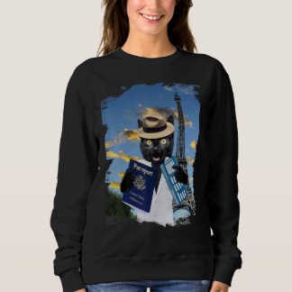 Schwarze Katze Tourist in Paris Frankreich Lustig Sweatshirt