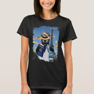 Schwarze Katze Tourist in Paris Frankreich Lustig T-Shirt