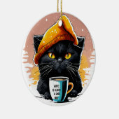 Schwarze Katze trinken einen Kappenkaffee Ornament (Rechts)
