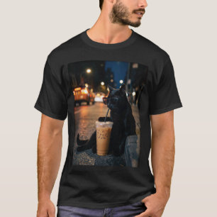 Schwarze Katze trinkt Eiskaffee Lustiges Tier Meme T-Shirt