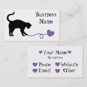 Schwarze Katze u. Herz-geformtes Garn (lila) Visitenkarte (Vorne/Hinten)