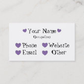 Schwarze Katze u. Herz-geformtes Garn (lila) Visitenkarte (Rückseite)