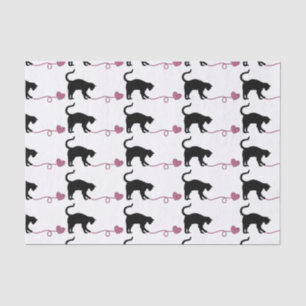 Schwarze Katze u. Herz-geformtes Garn (Rosa) Seidenpapier
