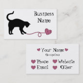 Schwarze Katze u. Herz-geformtes Garn (Rosa) Visitenkarte (Vorne/Hinten)