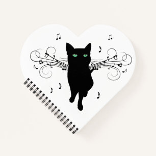 Schwarze Katze umgeben von flüsternden Noten der M Notizblock