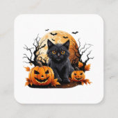 Schwarze Katze, umgeben von Kürbis Quadratische Visitenkarte (Rückseite)