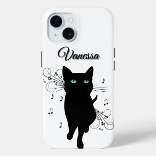 Schwarze Katze umgeben von Noten der Musik Persönl Case-Mate iPhone Hülle