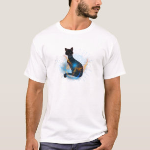 Schwarze Katze und abstrakte Farbwirkung T-Shirt