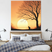 Schwarze Katze und Bäume Silhouette im Set der Son Leinwanddruck (Insitu (Schlafzimmer))