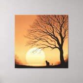 Schwarze Katze und Bäume Silhouette im Set der Son Leinwanddruck (Vorderseite)