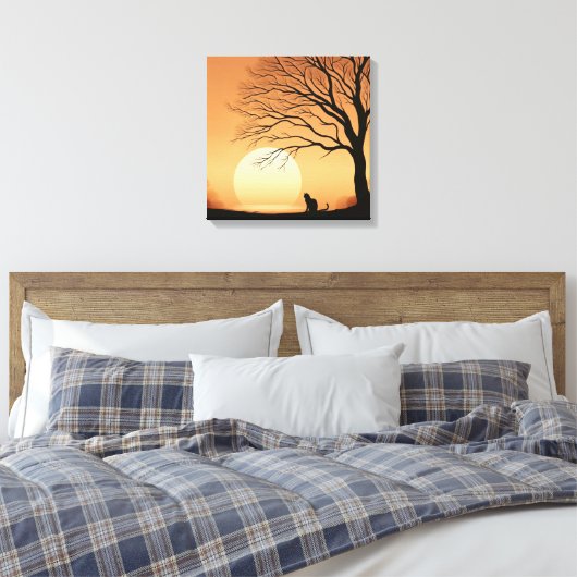 Schwarze Katze und Bäume Silhouette im Sun Set Can Leinwanddruck (Insitu (Schlafzimmer))