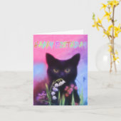 SCHWARZE KATZE UND BLUME BIRTHDAKARTE KARTE (Gelbe Blume)