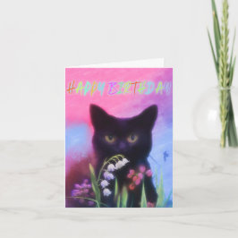 SCHWARZE KATZE UND BLUME BIRTHDAKARTE KARTE