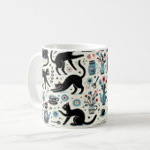 Schwarze Katze und Blume Kaffeetasse (Vorderseite Links)