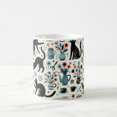 Schwarze Katze und Blume Kaffeetasse (Mittel)