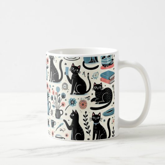 Schwarze Katze und Blume Kaffeetasse (Rechts)