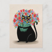 Schwarze Katze und Blume Postkarte (Vorderseite)