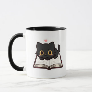 Schwarze Katze und Buch besticktes Comfort Colors Tasse