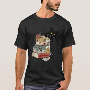 Schwarze Katze und Bücher Blumen Leseklub Katzenli T-Shirt