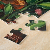 Schwarze Katze und bunte Volkskunstblumen Puzzle (Seite)