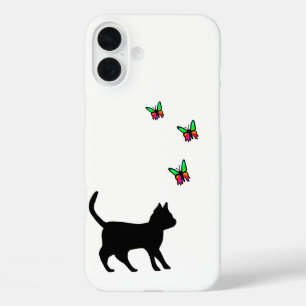 Schwarze Katze und Butterfly iPhone 16 Plus Hülle