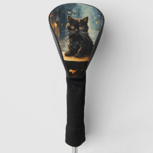 Schwarze Katze und Café bei Nacht Golf Headcover
