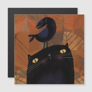 Schwarze Katze und Crow Magnetkarte