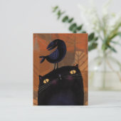Schwarze Katze und Crow Postkarte (Stehend Vorderseite)
