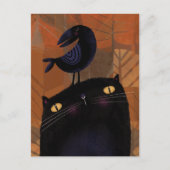 Schwarze Katze und Crow Postkarte (Vorderseite)