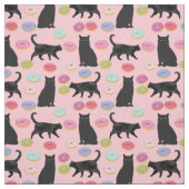 Schwarze Katze und Donuts rosa Muster Stoff (Muster)