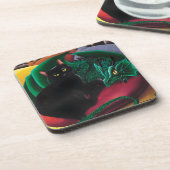 Schwarze Katze und Drache Getränkeuntersetzer (Linke Seite)