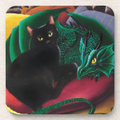 Schwarze Katze und Drache Getränkeuntersetzer (Vorderseite)