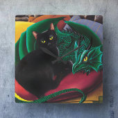Schwarze Katze und Drache Quadratische Wanduhr