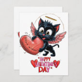 "Schwarze Katze und ein Herz voller Liebe" Mitteilungskarte (Vorne/Hinten)