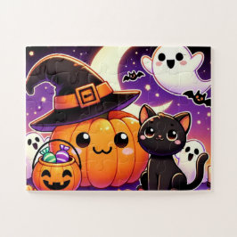 Schwarze Katze und ein Kürbis Puzzle