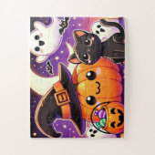 Schwarze Katze und ein Kürbis Puzzle (Vertikal)