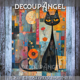 Schwarze Katze und Farben - Decoupage- Seidenpapier