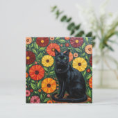 Schwarze Katze und farbenfrohe Blume der Folk (Stehend Vorderseite)