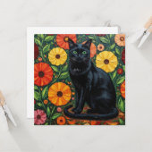Schwarze Katze und farbenfrohe Blume der Folk Karte (Vorderseite/Rückseite Beispiel)