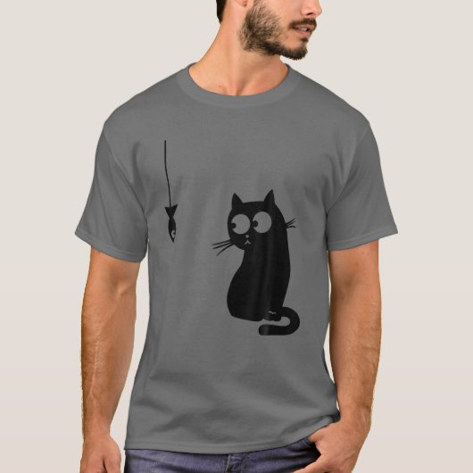 Schwarze Katze und Fische Funny Cat Lover T-Shirt (Vorderseite)