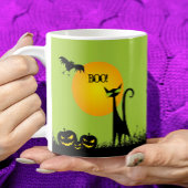 Schwarze Katze und Fledermäuse Halloween Kaffeetasse