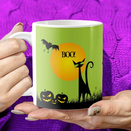 Schwarze Katze und Fledermäuse Halloween Kaffeetasse