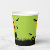 Schwarze Katze und Fledermäuse Halloween Pappbecher (Rechts)