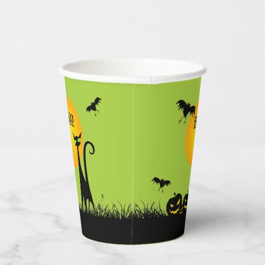 Schwarze Katze und Fledermäuse Halloween Pappbecher (Rechts)