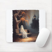 Schwarze Katze und Geist sitzen auf Bank Halloween Mousepad (Mit Mouse)