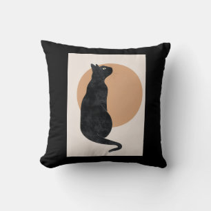 Schwarze Katze und Gelbe Sonne Kissen