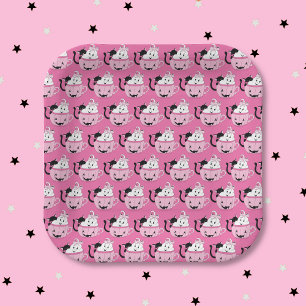 Schwarze Katze und Ghost Muster rosa Papierplatte Pappteller