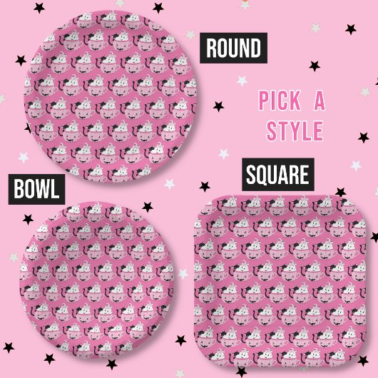 Schwarze Katze und Ghost Muster rosa Papierplatte Pappteller