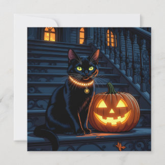 Schwarze Katze und glühendes KürbisHalloween