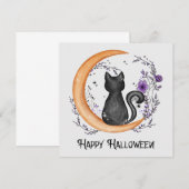 Schwarze Katze und Halbmond zu glücklichen Hallowe (Vorne/Hinten)